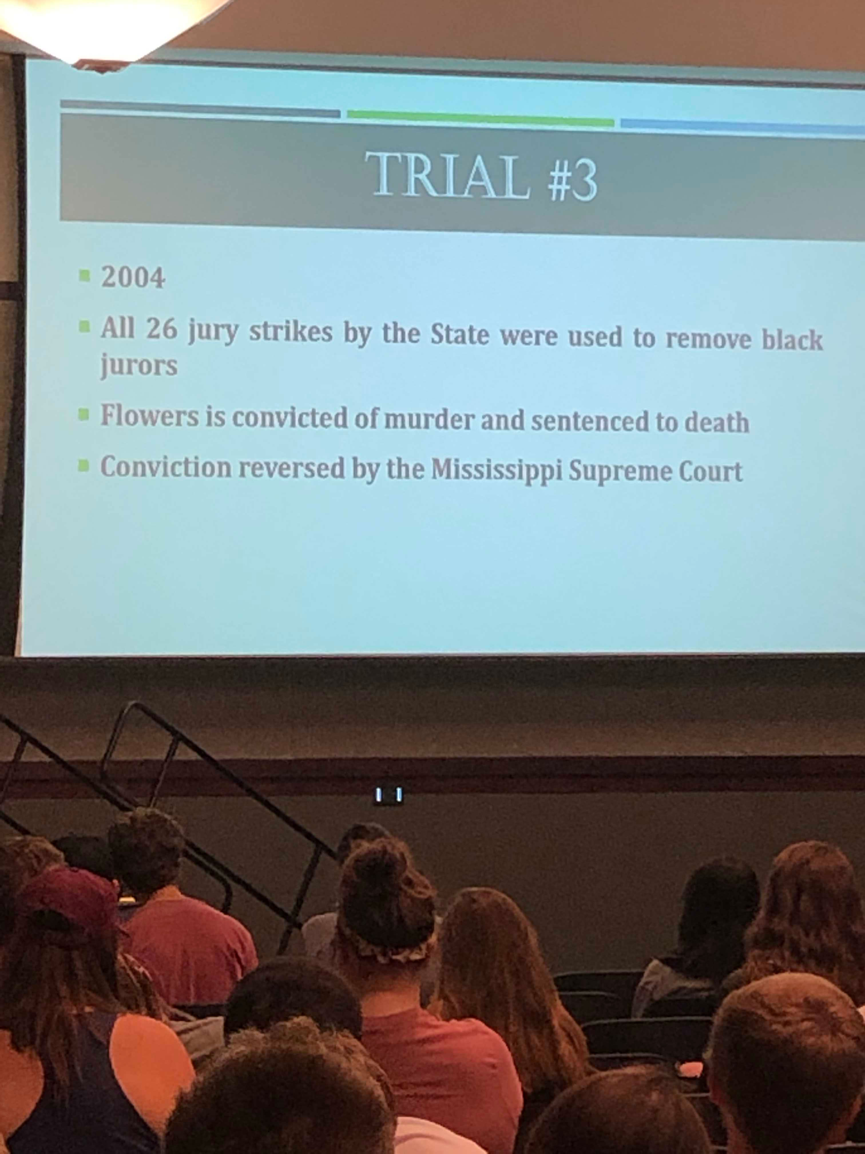 PowerPoint slide of Curtis Flowers 3rd Murder Trial bullet points