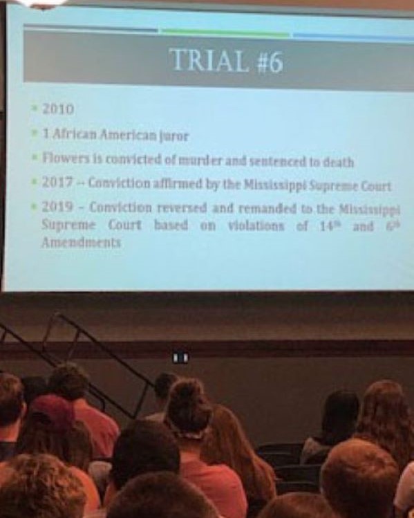 PowerPoint slide of Curtis Flowers 6th Murder Trial bullet points